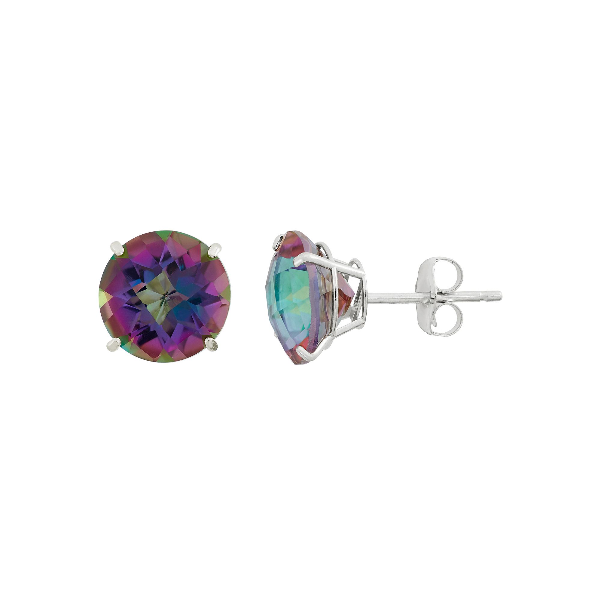 Mystic Topaz 10k White Gold Stud Earrings, Womens, Green
