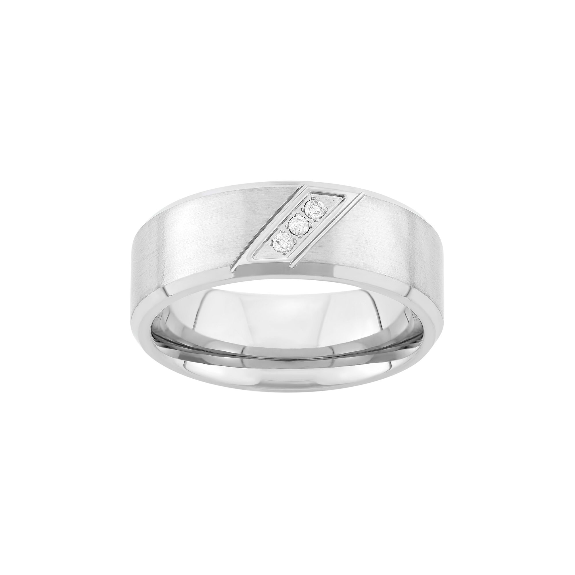 Diamond Accent Stainless Steel Wedding Band - Men, Mens, Size: 7