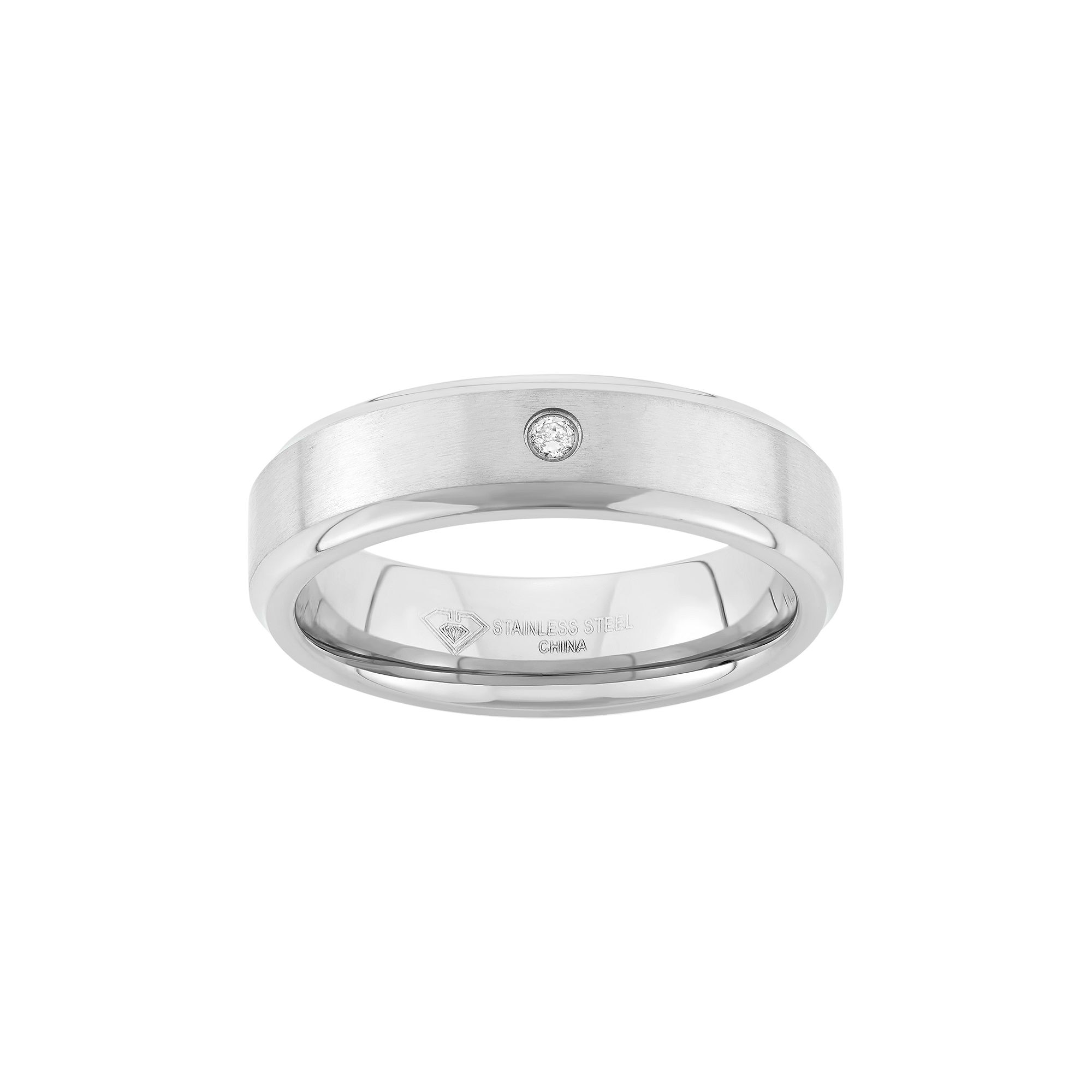 Diamond Accent Stainless Steel Wedding Band - Men, Mens, Size: 8.50, Grey