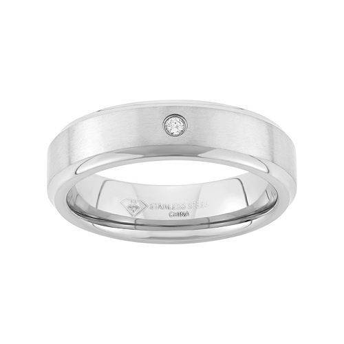 Diamond Accent Stainless Steel Wedding Band - Men