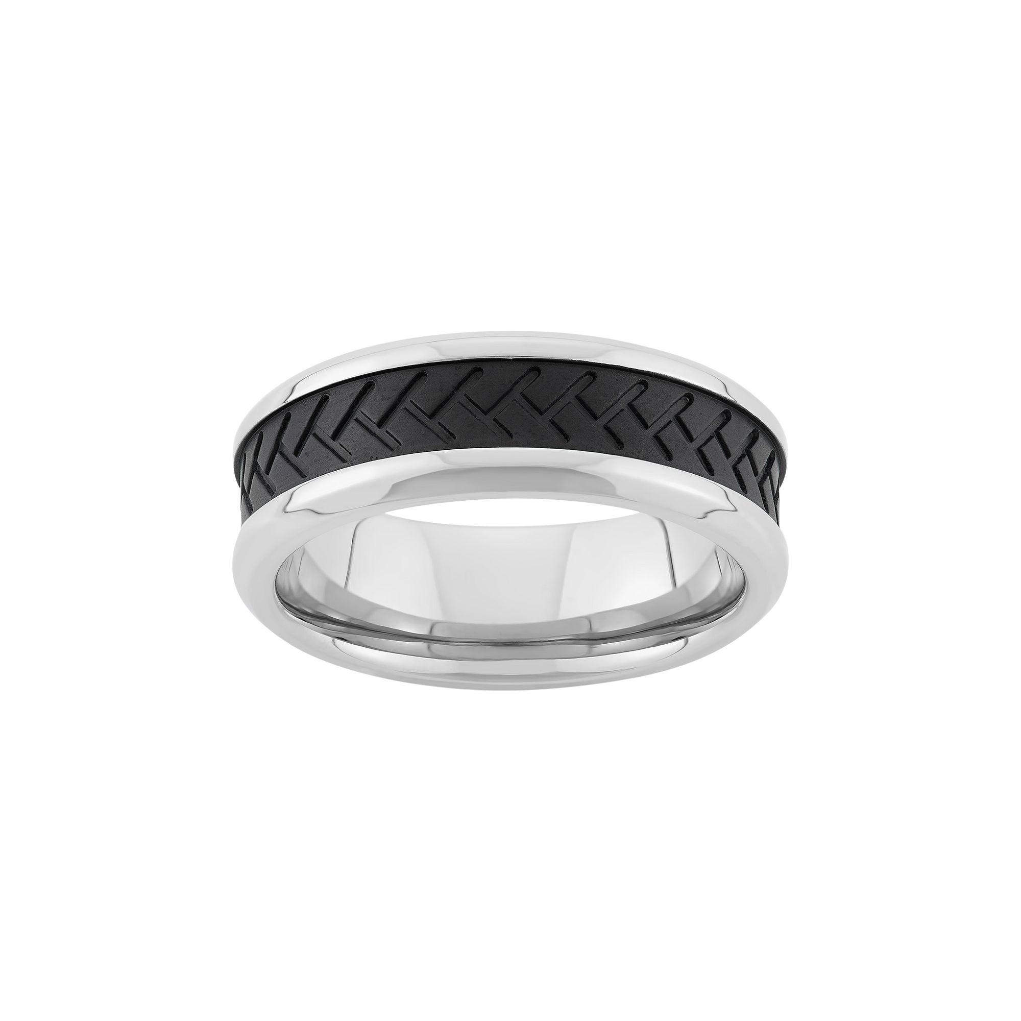 Two Tone Stainless Steel Tire Tread Wedding Band - Men, Mens, Size: 7, Gre