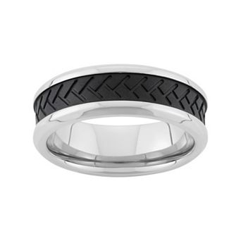 Steel Nation Two Tone Stainless Steel Tire Tread Wedding Band - Men