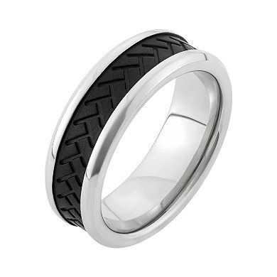 Two Tone Stainless Steel Tire Tread Wedding Band - Men