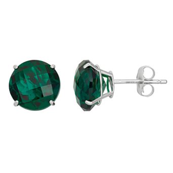 Lab-Created Emerald 10k White Gold Stud Earrings