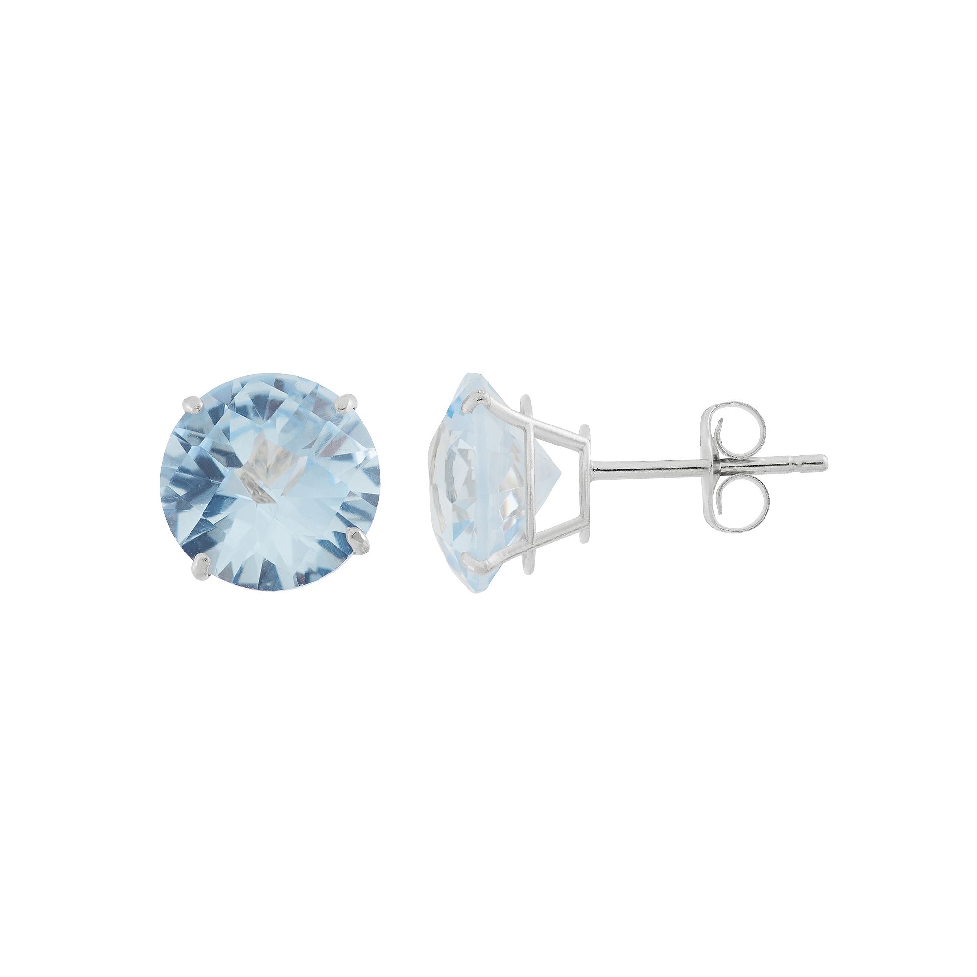 Lab-Created Aquamarine 10k White Gold Stud Earrings, Womens, Blue