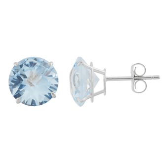 Lab-Created Aquamarine 10k White Gold Stud Earrings