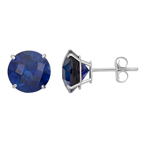 Lab-Created Sapphire 10k White Gold Stud Earrings