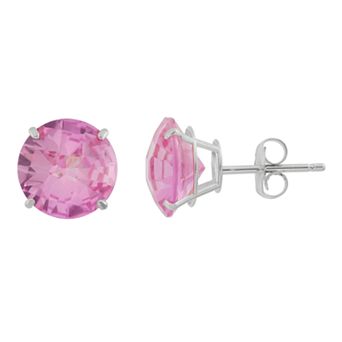 Lab-Created Pink Sapphire 10k White Gold Stud Earrings