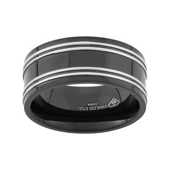 Steel Nation Two Tone Stainless Steel Striped Wedding Band - Men