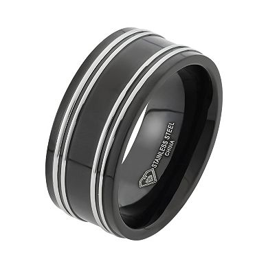 Steel Nation Two Tone Stainless Steel Striped Wedding Band - Men