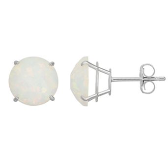 Lab-Created Opal 10k White Gold Stud Earrings