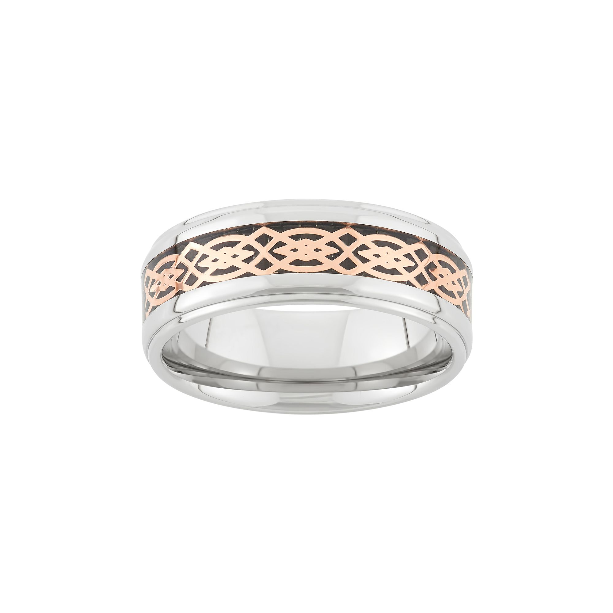 Tri-Tone Stainless Steel Celtic Wedding Band - Men, Mens, Size: 7, Grey