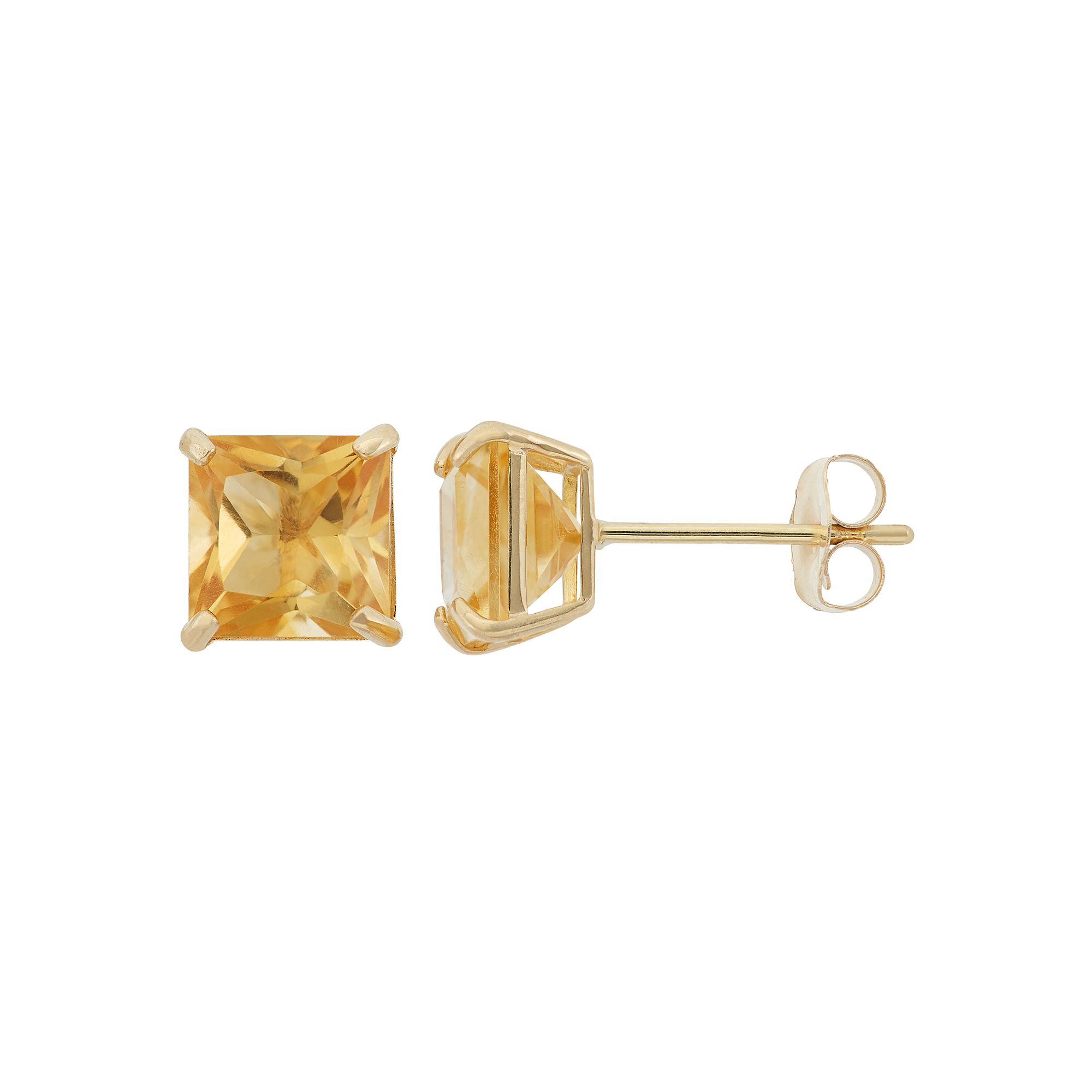 Citrine 10k Gold Stud Earrings, Womens, Orange