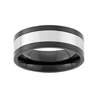 Steel Nation Two Tone Stainless Steel Striped Wedding Band - Men