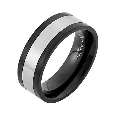 Two Tone Stainless Steel Striped Wedding Band - Men