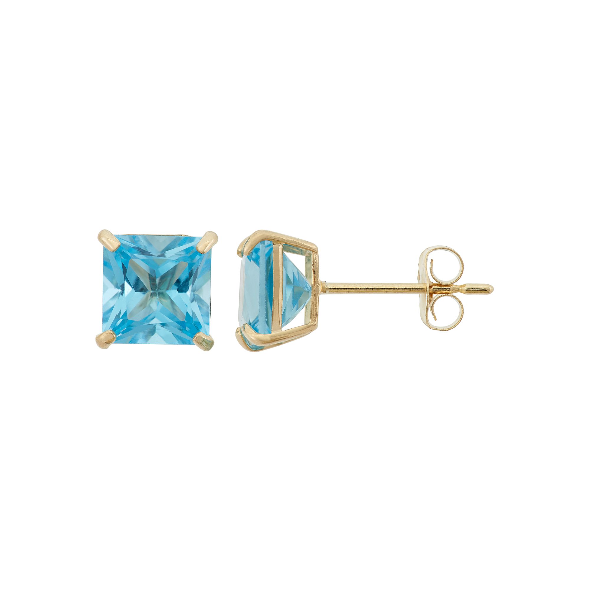 Swiss Blue Topaz 10k Gold Stud Earrings, Womens