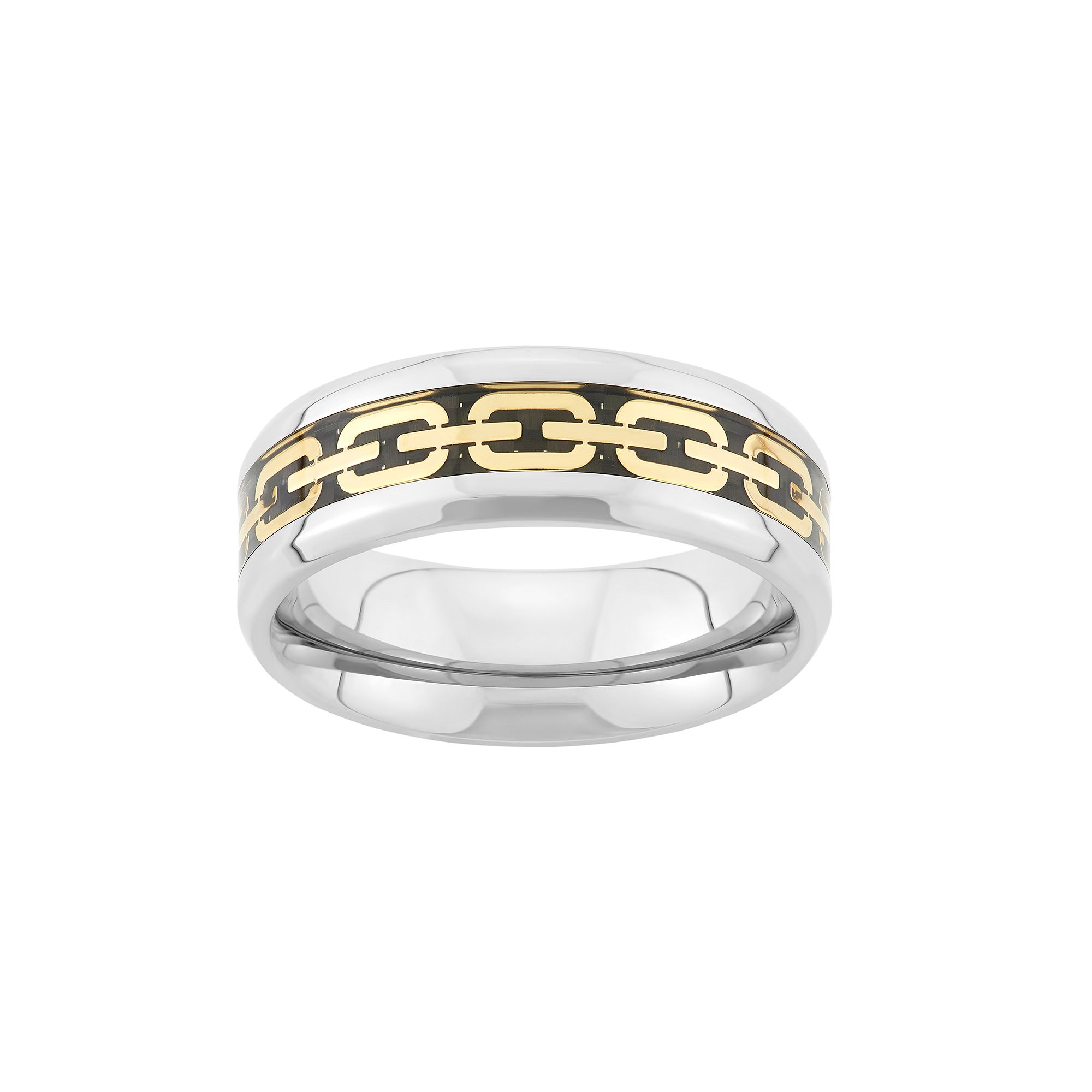 Tri-Tone Stainless Steel Chain Link Wedding Band - Men, Mens, Size: 7, Gre