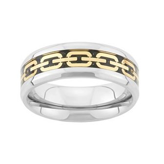 Steel Nation Tri-Tone Stainless Steel Chain Link Wedding Band - Men