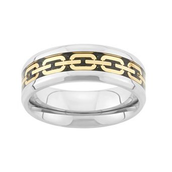 Steel Nation Tri-Tone Stainless Steel Chain Link Wedding Band - Men