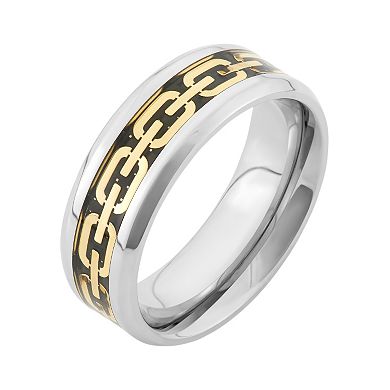 Tri-Tone Stainless Steel Chain Link Wedding Band - Men
