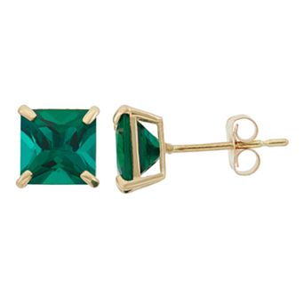 Designs by Gioelli Lab-Created Emerald 10k Gold Stud Earrings