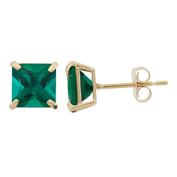 Designs by Gioelli Lab-Created Emerald 10k Gold Stud Earrings