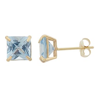 Designs by Gioelli Lab-Created Aquamarine 10k Gold Stud Earrings