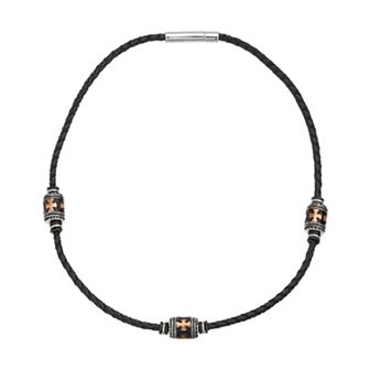 Gold LLC Stainless Steel and Leather Bead Cross Necklace - Men
