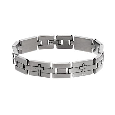 Gold LLC Two Tone Stainless Steel Cross Dog Tag and Bracelet Set - Men