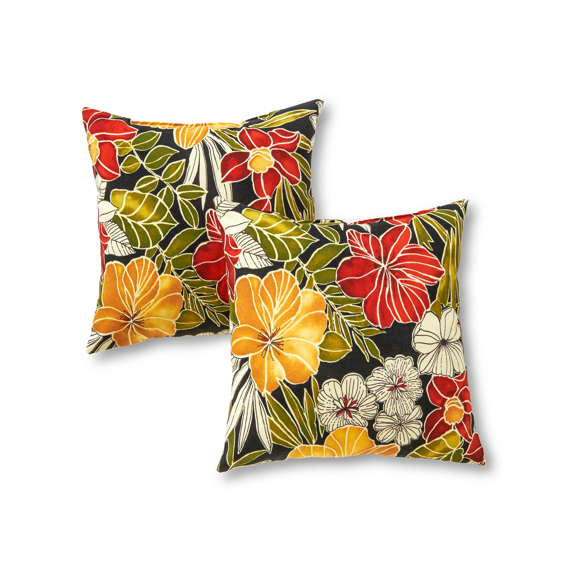 Greendale Home Fashions Outdoor Throw Pillow 2-piece Set, Aloha Black