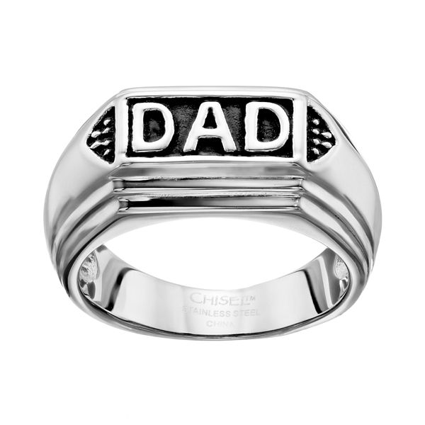 Men's Stainless Steel Round Top Engraved DAD Ring 