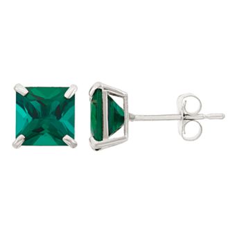Designs by Gioelli Lab-Created Emerald 10k White Gold Stud Earrings