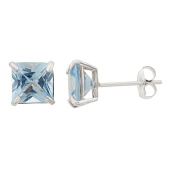 Designs by Gioelli Lab-Created Aquamarine 10k White Gold Stud Earrings