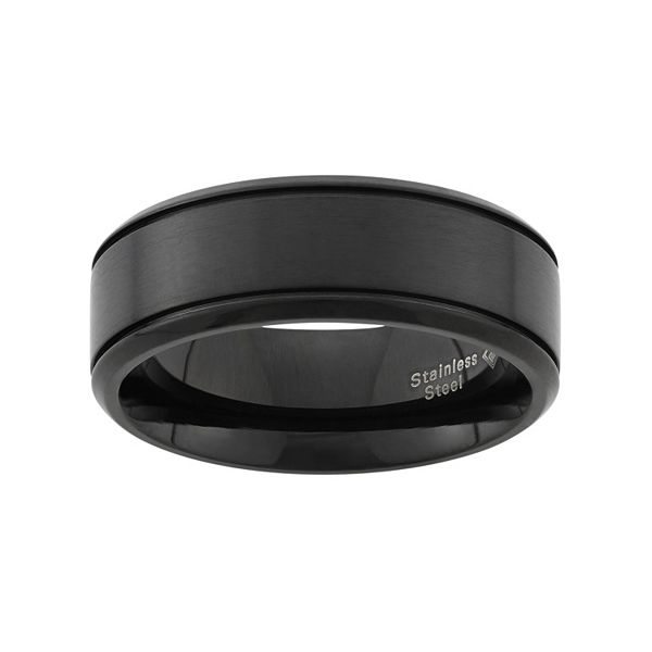 Black Ion-Plated Stainless Steel Wedding Band - Men - Black (8)