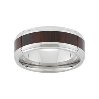 Steel Nation Stainless Steel and Wood Striped Wedding Band - Men