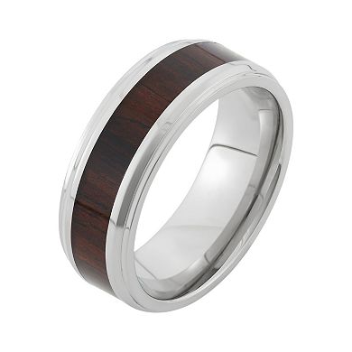 Stainless Steel and Wood Striped Wedding Band - Men