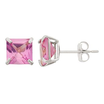 Designs by Gioelli Lab-Created Pink Sapphire 10k White Gold Stud Earrings