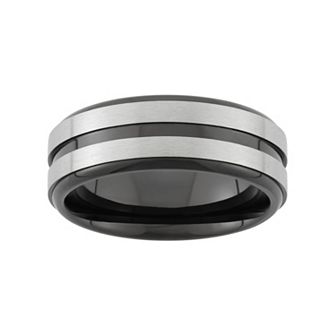 Steel Nation Two Tone Stainless Steel Striped Wedding Band - Men