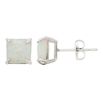 Designs by Gioelli Lab-Created Opal 10k White Gold Stud Earrings