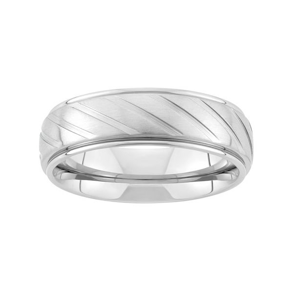 Stainless Steel Diagonal Stripe Wedding Band - Men