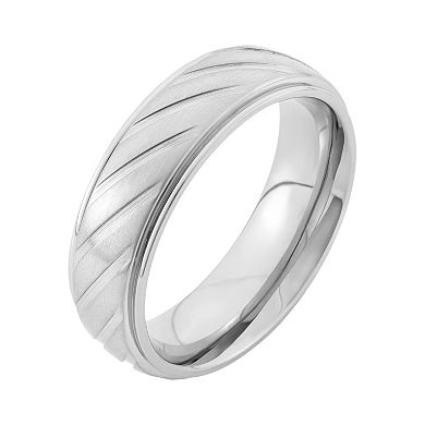 Stainless Steel Diagonal Stripe Wedding Band - Men