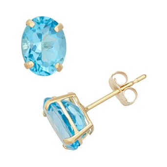 Designs by Gioelli Swiss Blue Topaz 10k Gold Oval Stud Earrings