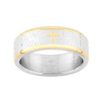Steel Nation Two Tone Stainless Steel "The Lord's Prayer" Cross Wedding Band - Men