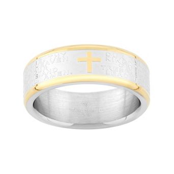 Steel Nation Two Tone Stainless Steel "The Lord's Prayer" Cross Wedding Band - Men