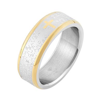 Two Tone Stainless Steel '' The Lord's Prayer'' Cross Wedding Band - Men