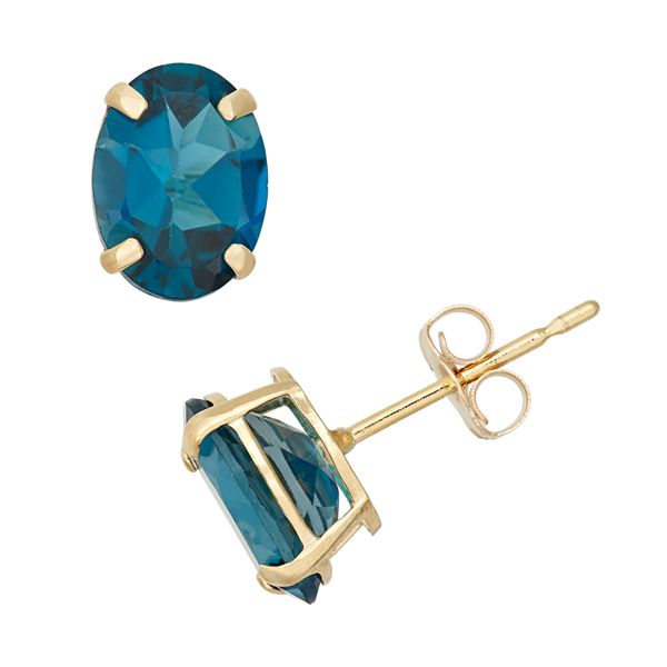 Designs by Gioelli London Blue Topaz 10k Gold Oval Stud Earrings