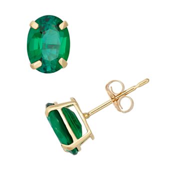 Designs by Gioelli Lab-Created Emerald 10k Gold Oval Stud Earrings