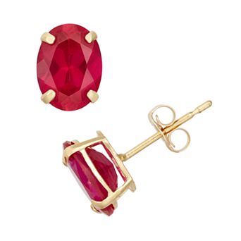 Designs by Gioelli Lab-Created Ruby 10k Gold Oval Stud Earrings