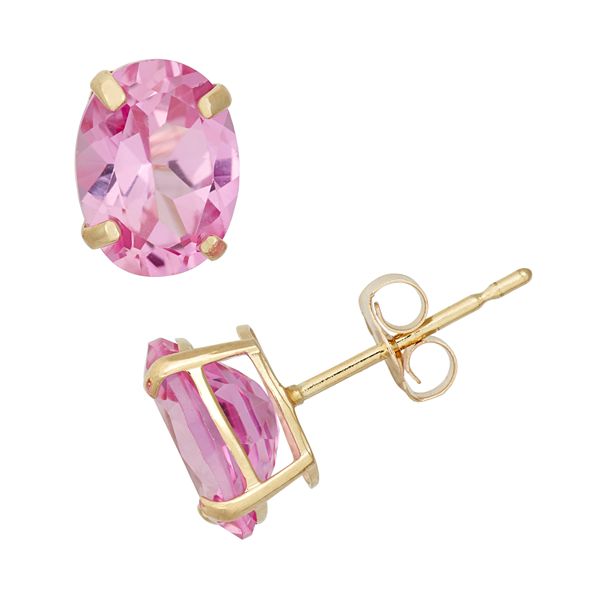 Designs by Gioelli Lab-Created Pink Sapphire 10k Gold Oval Stud Earrings