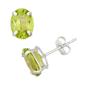 Designs by Gioelli Peridot 10k White Gold Oval Stud Earrings